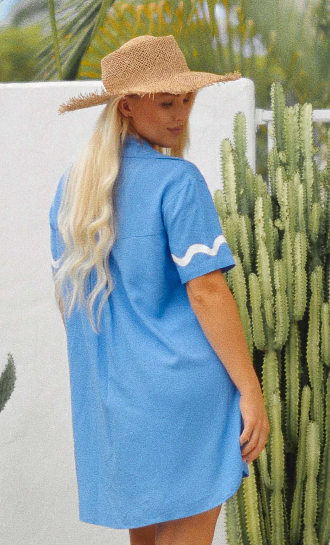 WINE CLUB SHIRT DRESS - BLUE | SHORT SLEEVE