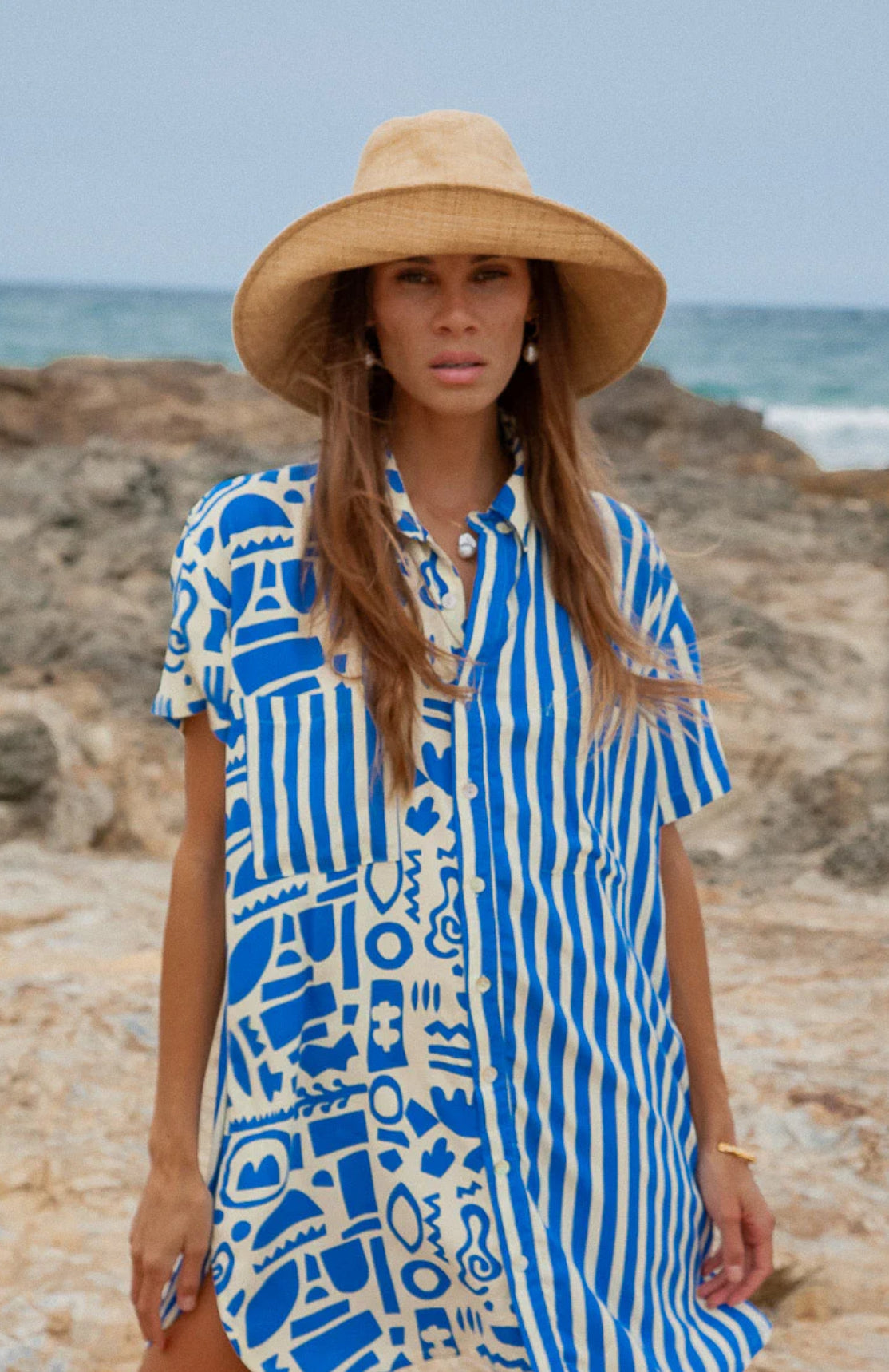 Geo Shirt Dress - Blue