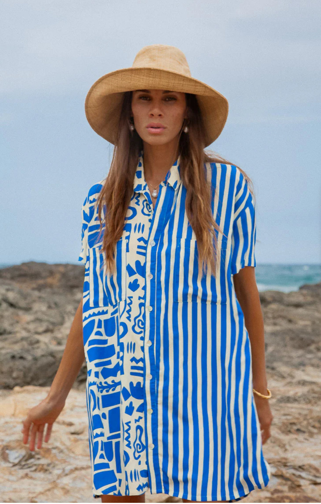 Geo Shirt Dress - Blue