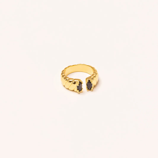 Teardrop Ring in Gold + Onyx Crystal