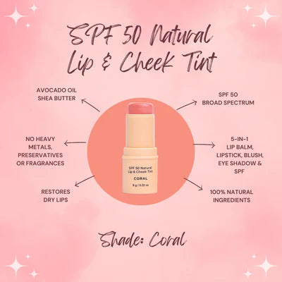 SPF 50 NATURAL LIP & CHEEK TINT - CORAL